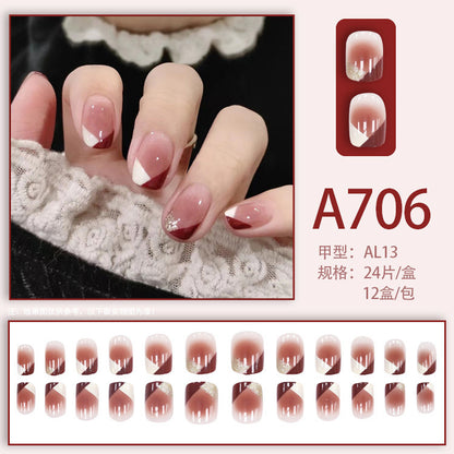 Autumn and winter gentle, sweet and pure desire INS style manicure wear nail polish girl whitening printed ice transparent fake nail polish