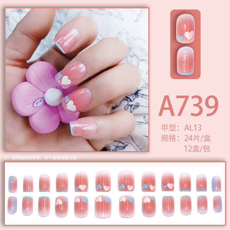 Fresh French flowers, cute ins wind, ice and transparent stars, long style, short style, white, high-end manicure and wearable nails