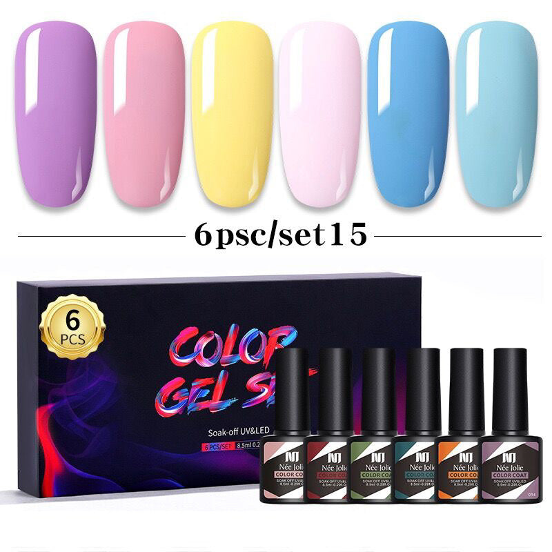 Nee Jolie cross-border new product wholesale 6 color box set nail polish glue set UV phototherapy glue base glue sealer