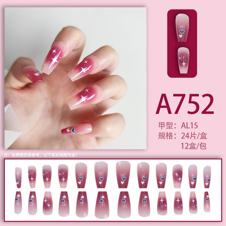 Fresh French flowers, cute ins wind, ice and transparent stars, long style, short style, white, high-end manicure and wearable nails