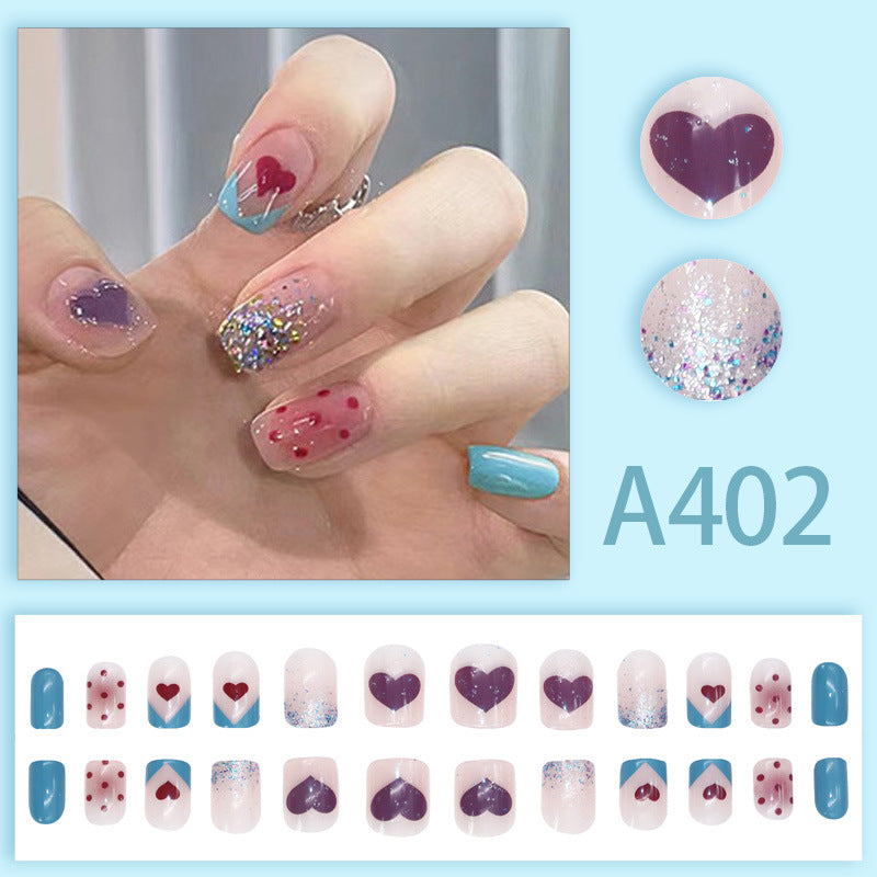 Wearable manicure nail pieces blooming French ins Aurora removable fake nails bow frosted ice transparent small clear