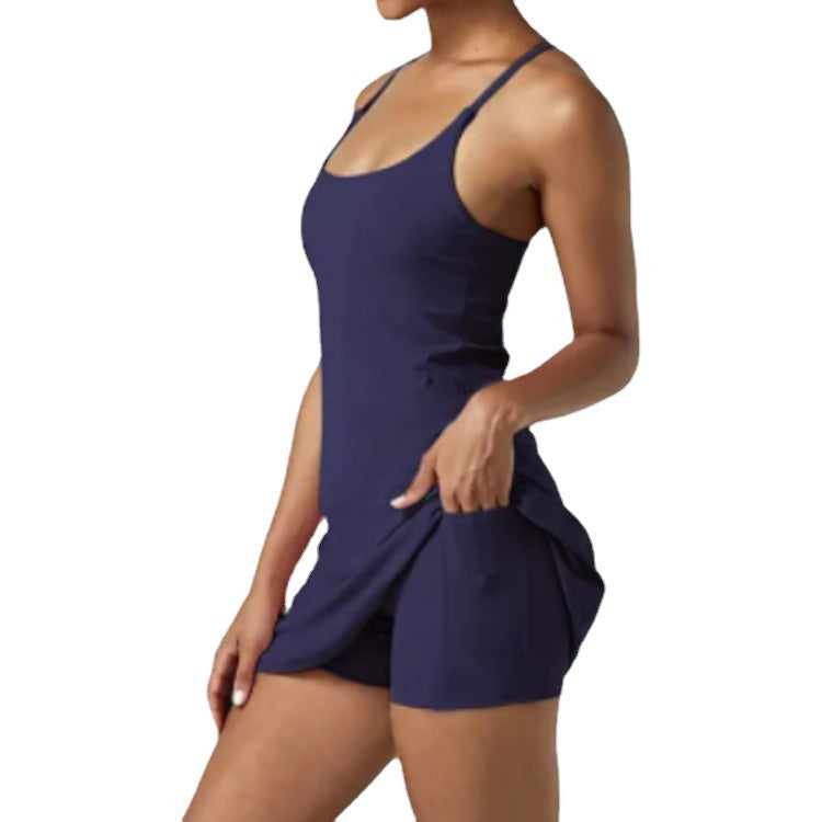 2023 New European and American Golf One-piece Tennis Skirt Sleeveless Backless Sports Fashion Casual Jumpsuit Women's Clothing