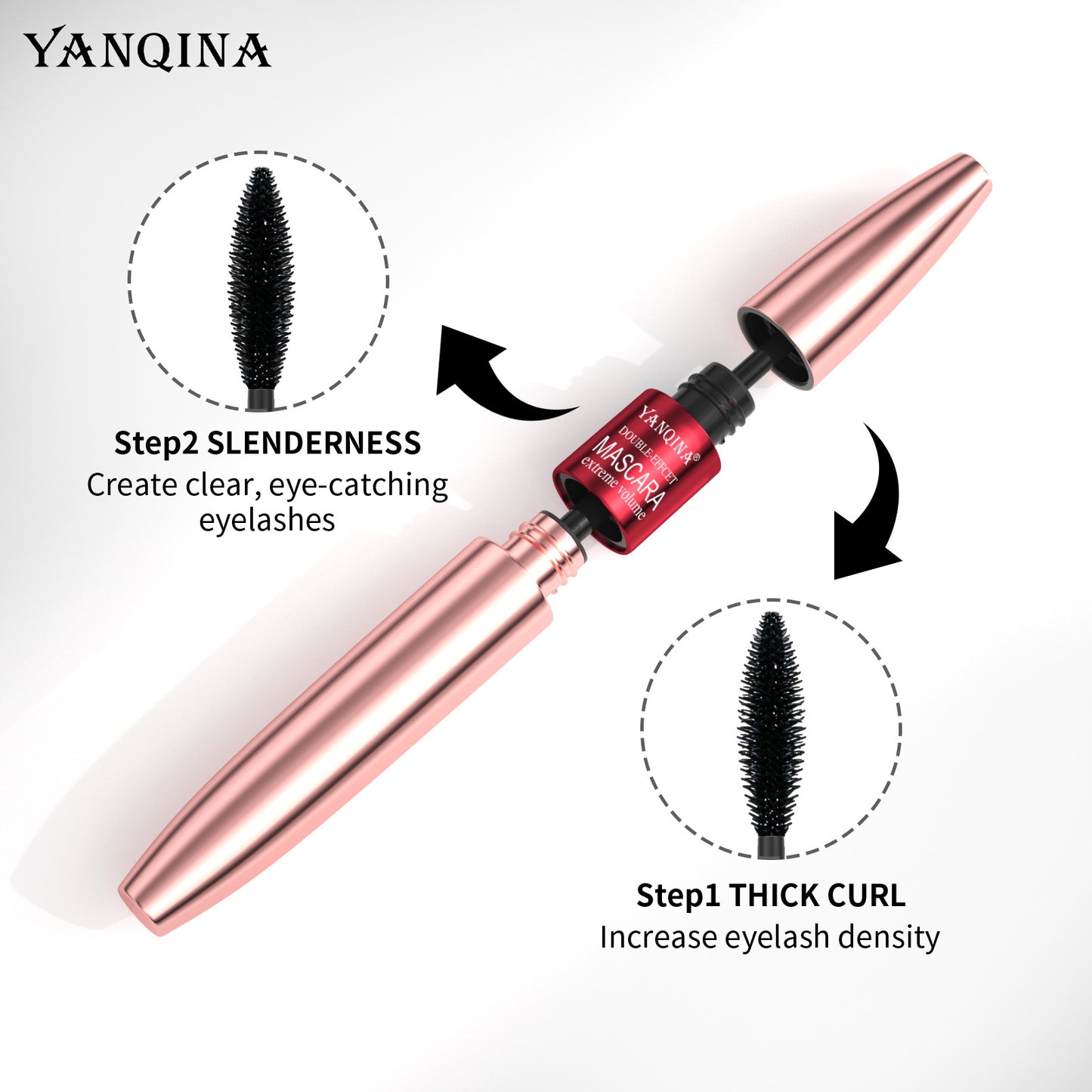 YANQINA Yanqina dual-effect two-in-one long mascara waterproof, naturally thick and curling without smudging makeup