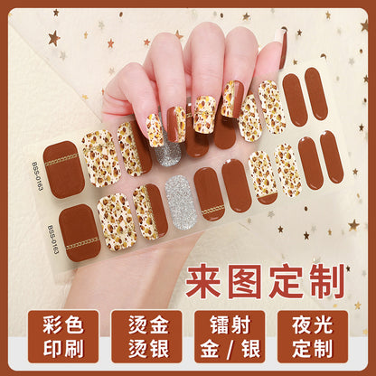 Cross-border 2023 European and American Gel Nail Sticker Waterproof 3D Bronzing Flower UV Phototherapy Semi-curing Nail Sticker Wholesale