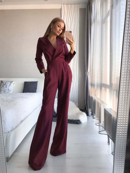 2022 European and American foreign trade new women's clothing ebay Amazon new long-sleeved slim jumpsuit solid color trousers