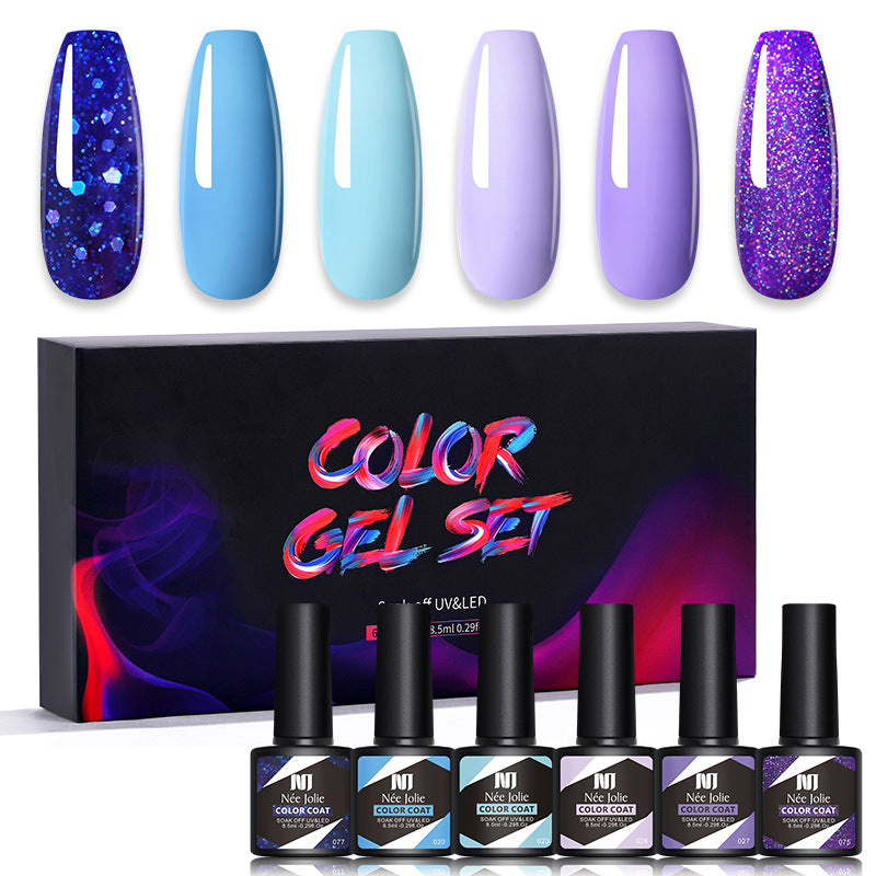 Nee Jolie cross-border new product wholesale 6 color box set nail polish glue set UV phototherapy glue base glue sealer