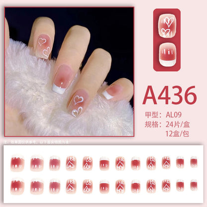 Wearable manicure nail pieces blooming French ins Aurora removable fake nails bow frosted ice transparent small clear