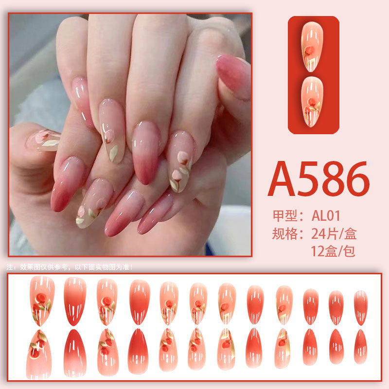 Winter fresh and simple pure lust style bride dance wear nails rainbow love rose fake nails wholesale