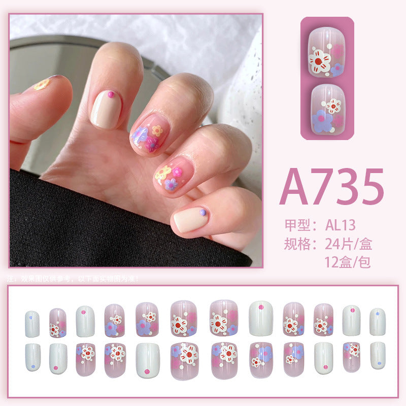 Fresh French flowers, cute ins wind, ice and transparent stars, long style, short style, white, high-end manicure and wearable nails