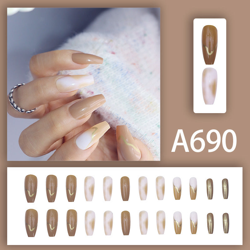 Autumn and winter gentle, sweet and pure desire INS style manicure wear nail polish girl whitening printed ice transparent fake nail polish