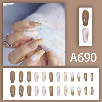 Autumn and winter gentle, sweet and pure desire INS style manicure wear nail polish girl whitening printed ice transparent fake nail polish