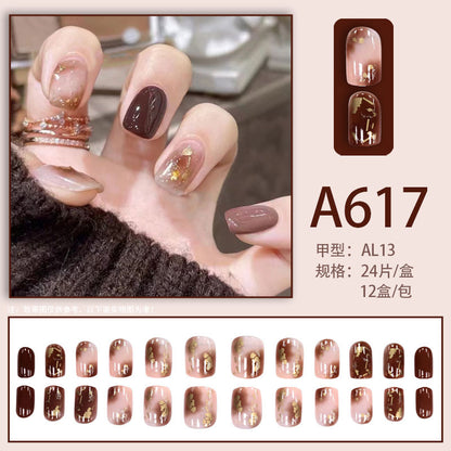 Summer and autumn gentle and simple pure lust style wearable nail patches printed solid color French style removable manicure fake nail patches wholesale