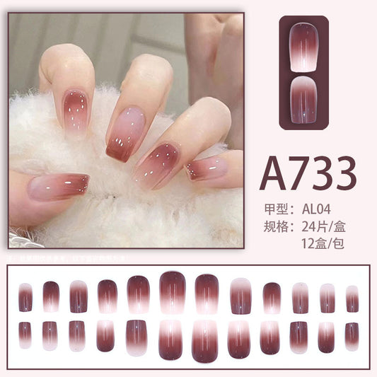 Fresh French flowers, cute ins wind, ice and transparent stars, long style, short style, white, high-end manicure and wearable nails