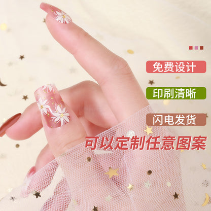 Cross-border 2023 European and American Gel Nail Sticker Waterproof 3D Bronzing Flower UV Phototherapy Semi-curing Nail Sticker Wholesale