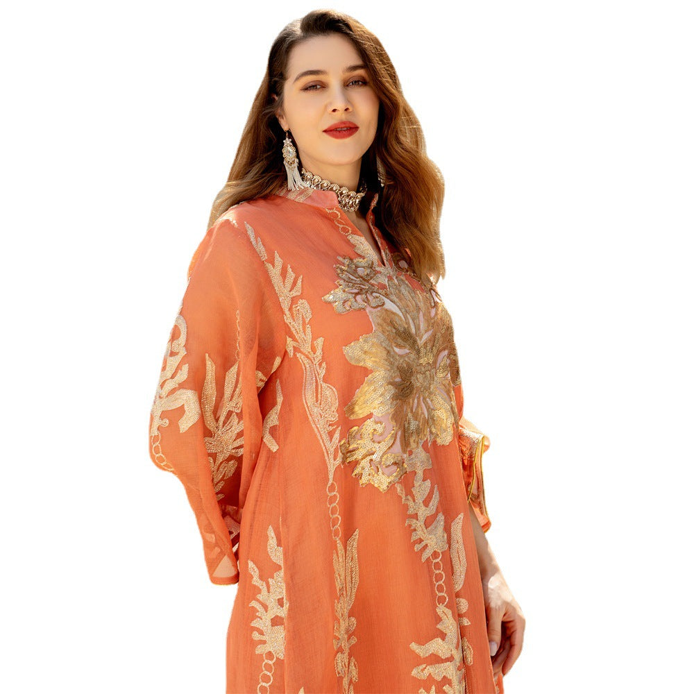 AB056 2023 European dress Muslim dress summer abaya fashion sequins Middle East foreign trade women's clothing