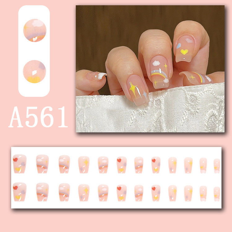 Winter fresh and simple pure lust style bride dance wear nails rainbow love rose fake nails wholesale