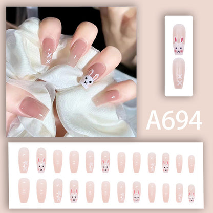 Autumn and winter gentle, sweet and pure desire INS style manicure wear nail polish girl whitening printed ice transparent fake nail polish