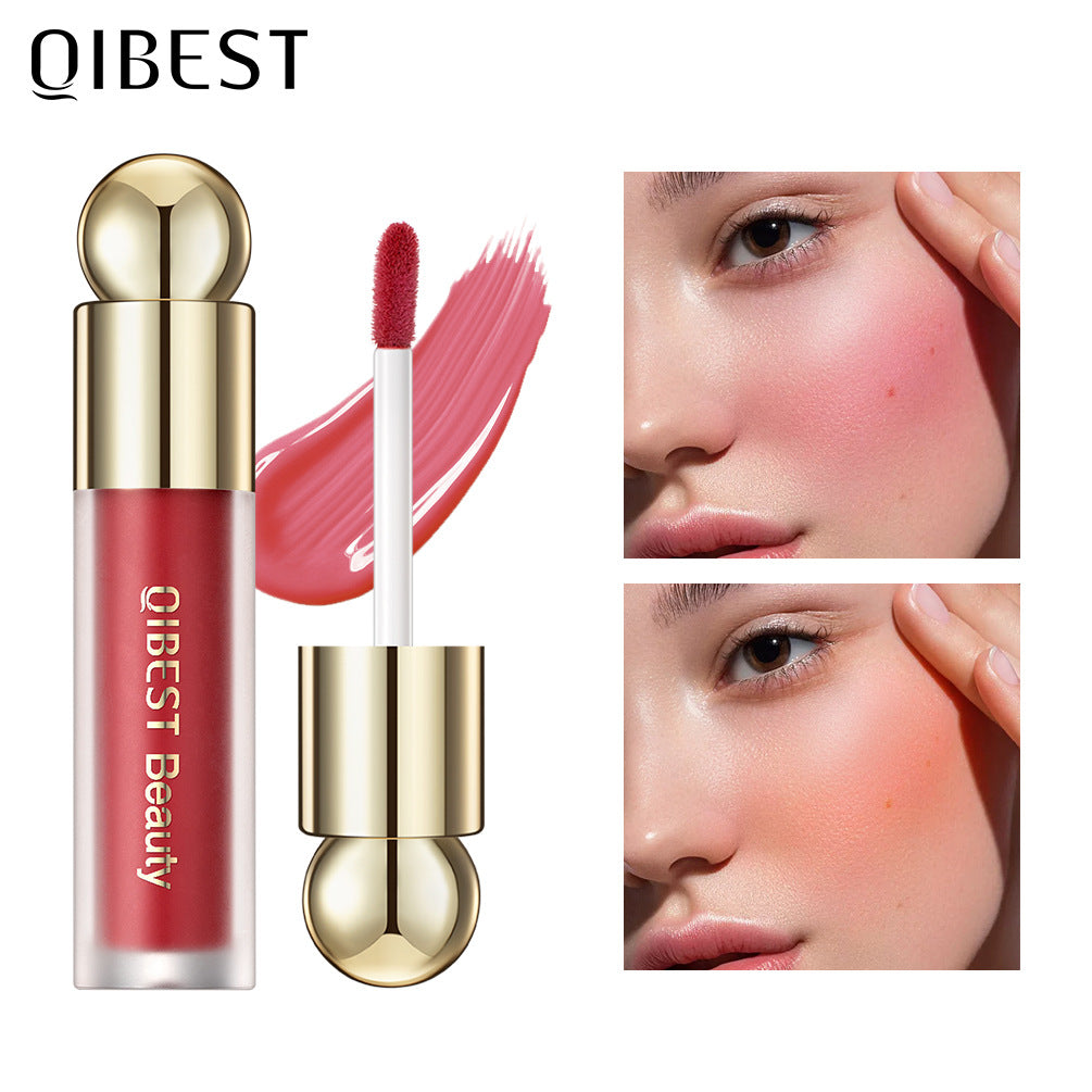 QiBest liquid blush, silky and natural makeup, brightening, moisturizing rouge blush, not easy to fade, rouge powder cream