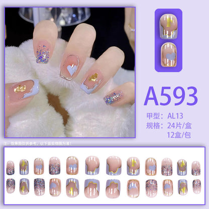 Winter fresh and simple pure lust style bride dance wear nails rainbow love rose fake nails wholesale