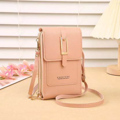 The new transparent touch screen mobile phone bag trend simple oblique small bag multi-functional mobile phone women's bag coin bag vertical oblique