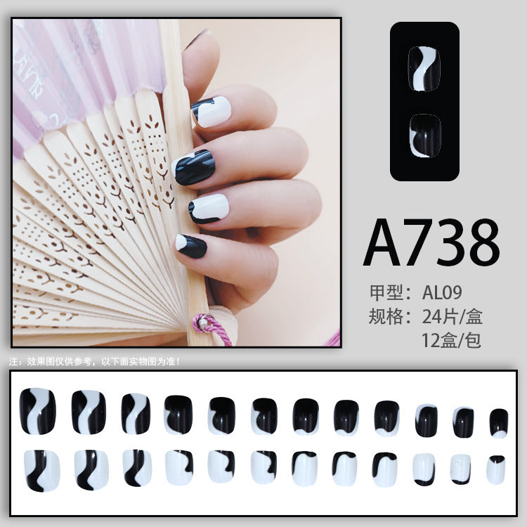 Fresh French flowers, cute ins wind, ice and transparent stars, long style, short style, white, high-end manicure and wearable nails