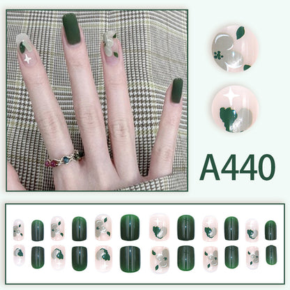 Wearable manicure nail pieces blooming French ins Aurora removable fake nails bow frosted ice transparent small clear