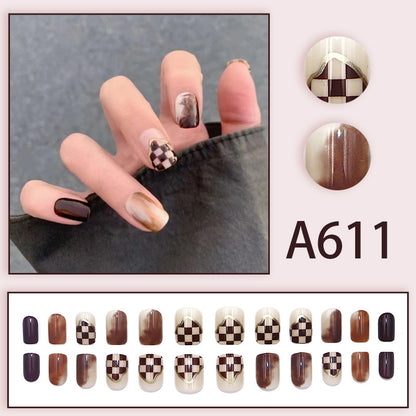 Summer and autumn gentle and simple pure lust style wearable nail patches printed solid color French style removable manicure fake nail patches wholesale