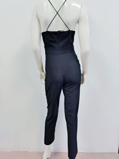 2022 spring and summer new European and American foreign trade women's clothing wish sexy V-neck suspenders slim jumpsuit new spot