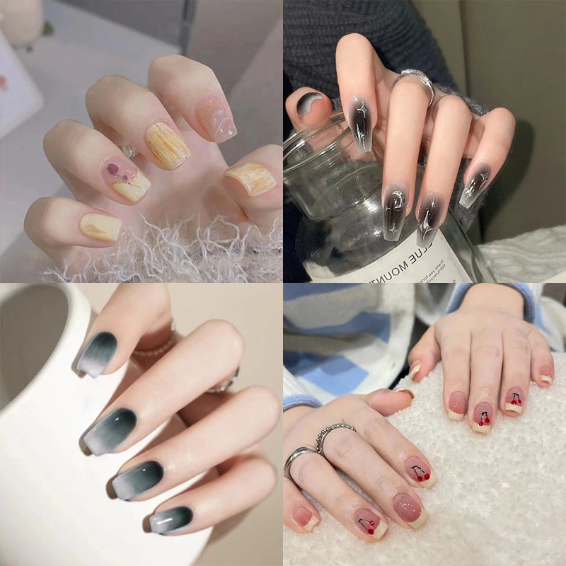 Fresh French flowers, cute ins wind, ice and transparent stars, long style, short style, white, high-end manicure and wearable nails