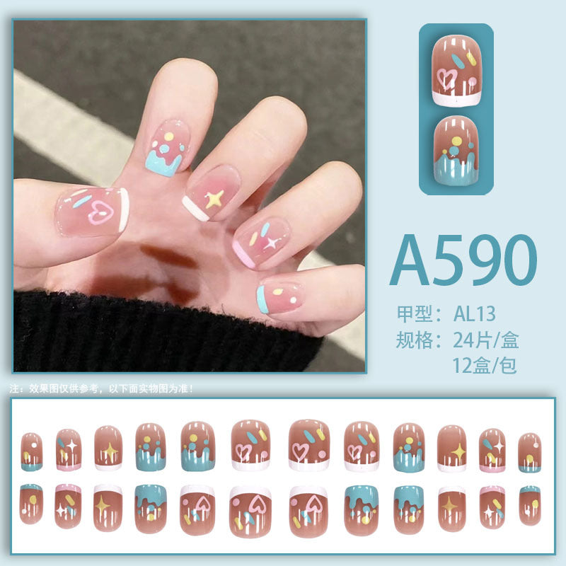 Winter fresh and simple pure lust style bride dance wear nails rainbow love rose fake nails wholesale