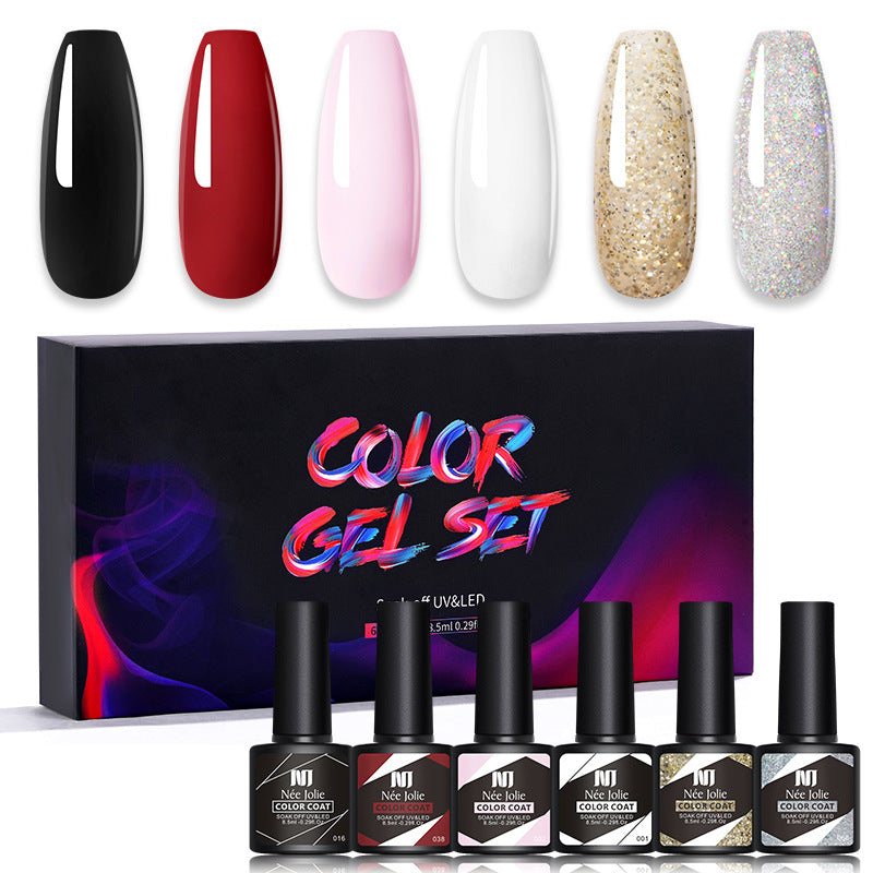 Nee Jolie cross-border new product wholesale 6 color box set nail polish glue set UV phototherapy glue base glue sealer