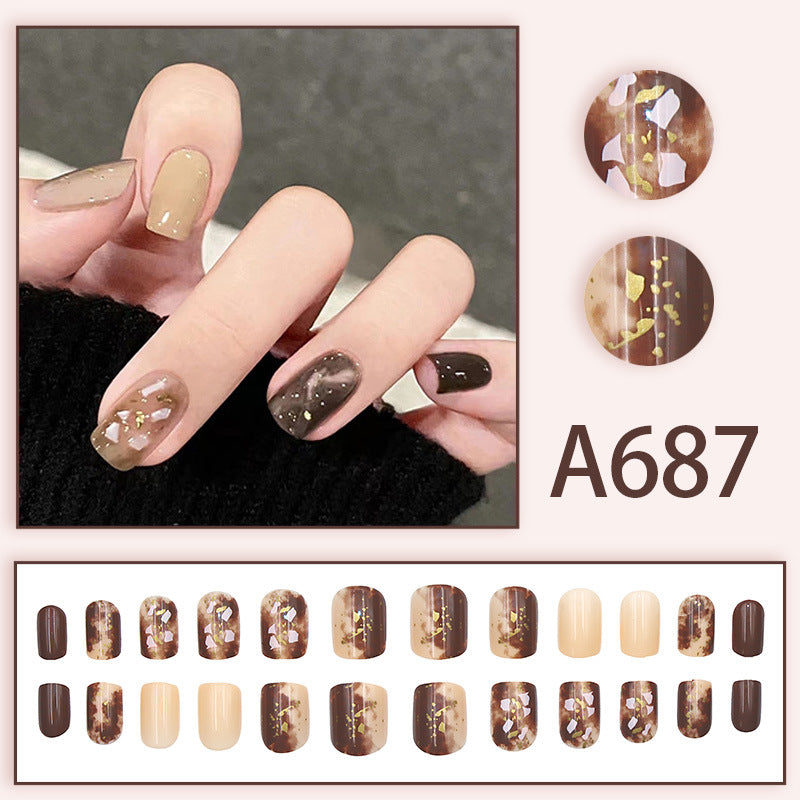 Autumn and winter gentle, sweet and pure desire INS style manicure wear nail polish girl whitening printed ice transparent fake nail polish