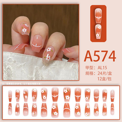 Winter fresh and simple pure lust style bride dance wear nails rainbow love rose fake nails wholesale