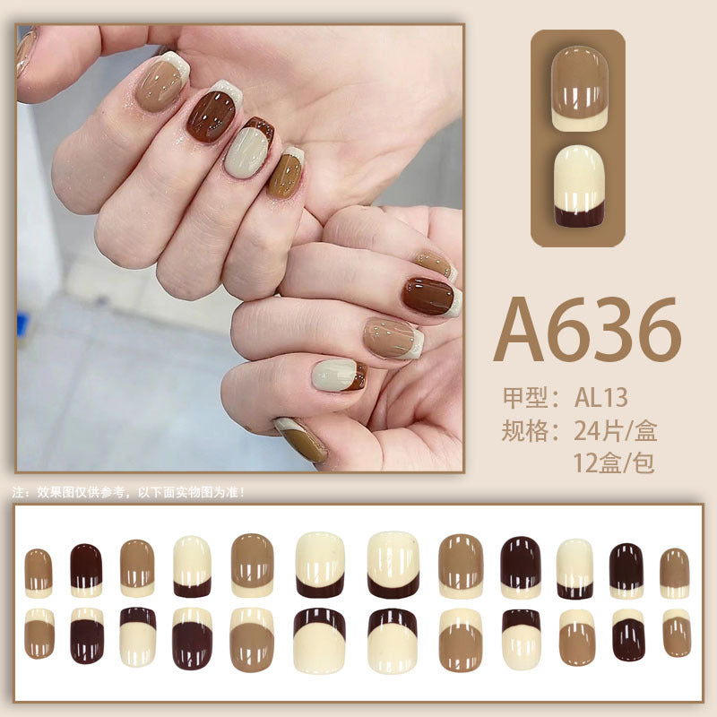 Summer and autumn gentle and simple pure lust style wearable nail patches printed solid color French style removable manicure fake nail patches wholesale