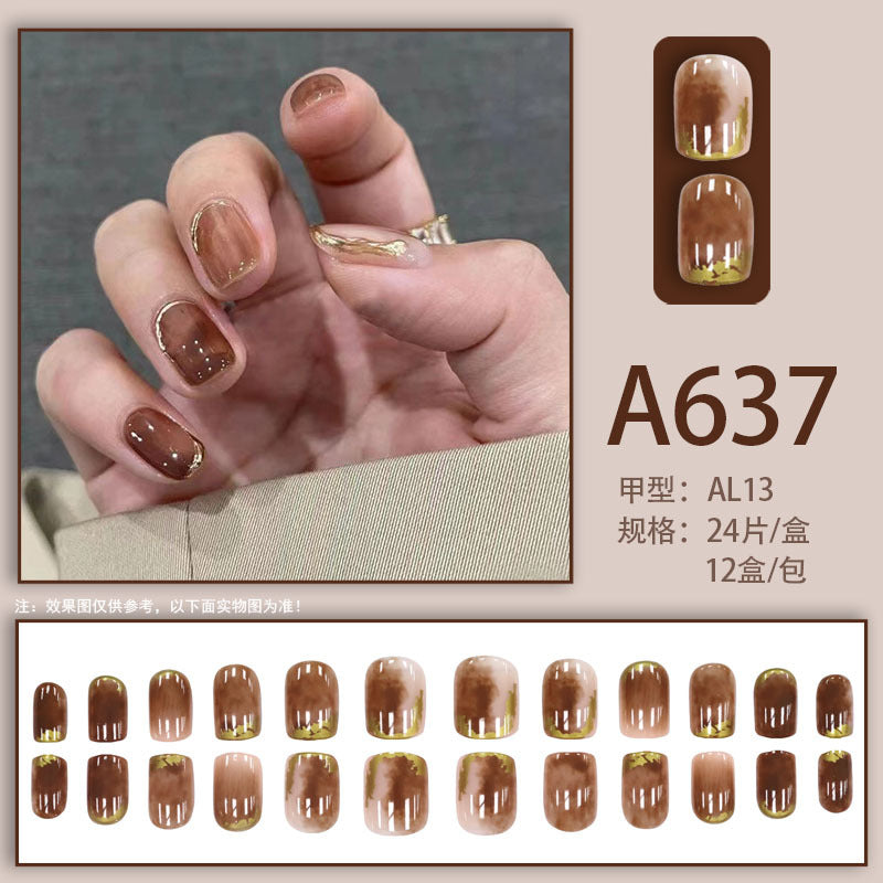 Summer and autumn gentle and simple pure lust style wearable nail patches printed solid color French style removable manicure fake nail patches wholesale