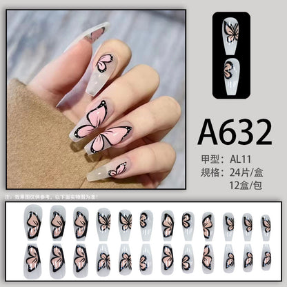 Summer and autumn gentle and simple pure lust style wearable nail patches printed solid color French style removable manicure fake nail patches wholesale