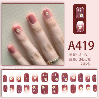 Wearable manicure nail pieces blooming French ins Aurora removable fake nails bow frosted ice transparent small clear