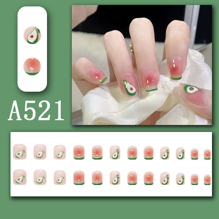 Summer fresh, sweet and cool style manicure, wearable nail pieces, French line blending, removable fake nail pieces, finished products wholesale