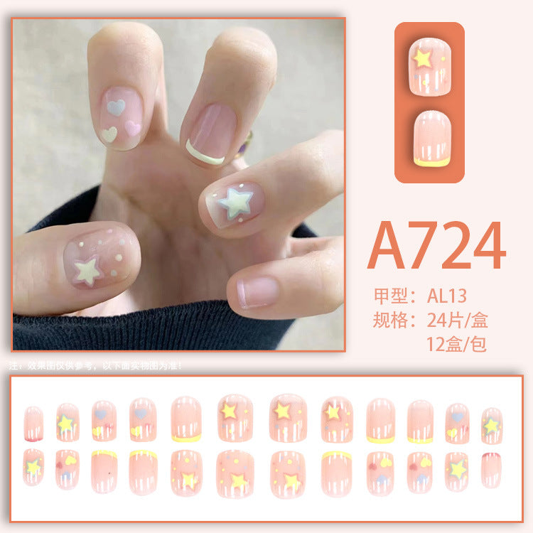 Fresh French flowers, cute ins wind, ice and transparent stars, long style, short style, white, high-end manicure and wearable nails