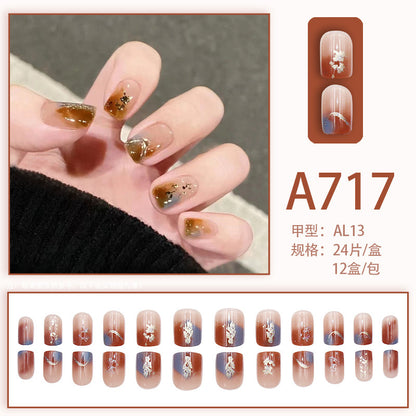 Autumn and winter gentle, sweet and pure desire INS style manicure wear nail polish girl whitening printed ice transparent fake nail polish