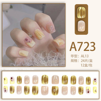 Fresh French flowers, cute ins wind, ice and transparent stars, long style, short style, white, high-end manicure and wearable nails