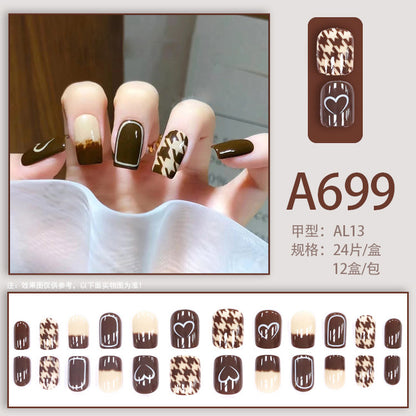 Autumn and winter gentle, sweet and pure desire INS style manicure wear nail polish girl whitening printed ice transparent fake nail polish