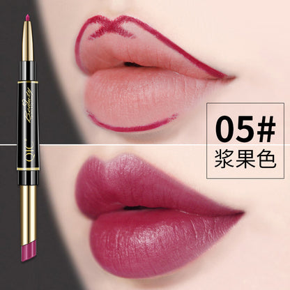 QIC double-headed lipstick lip liner two-in-one matte matte waterproof non-fading non-stick cup lipstick cross-border makeup