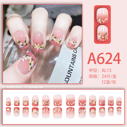 Summer and autumn gentle and simple pure lust style wearable nail patches printed solid color French style removable manicure fake nail patches wholesale