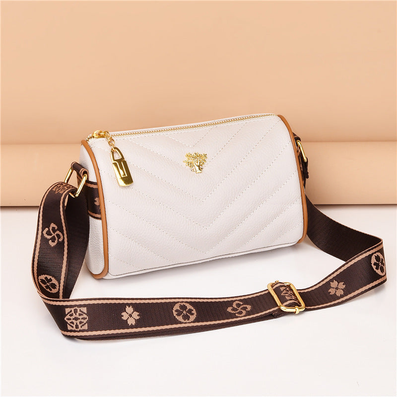 Genuine leather bag women's bag 2022 new head layer cowhide large capacity embroidery thread shoulder Messenger bag soft leather pillow bag trendy