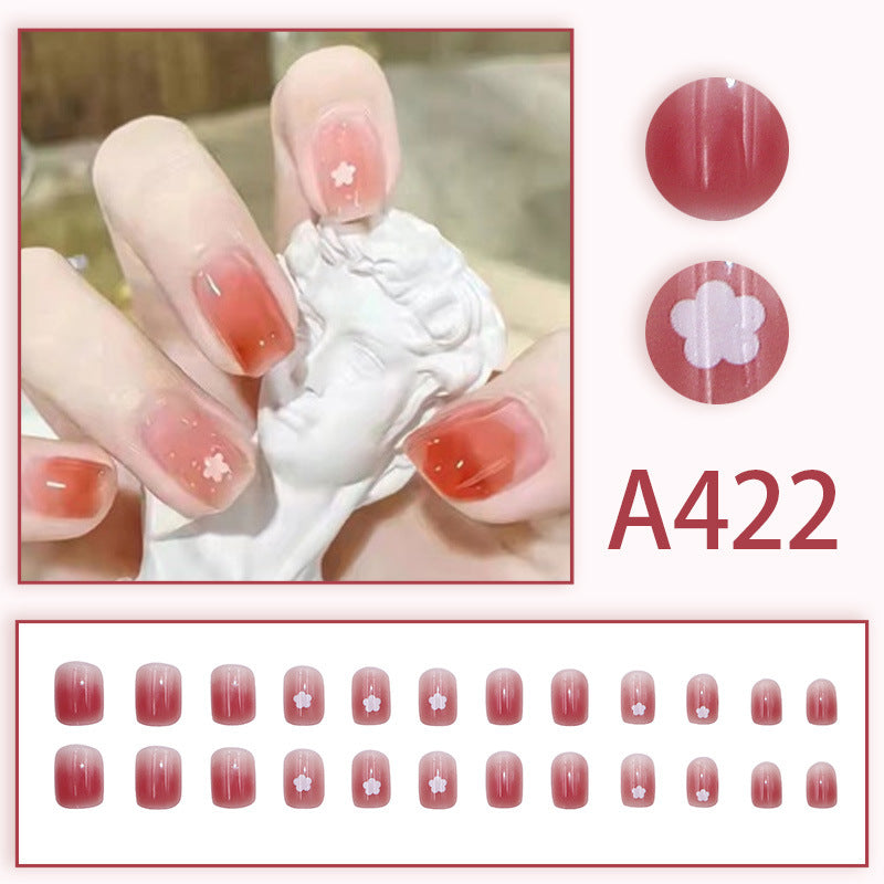 Wearable manicure nail pieces blooming French ins Aurora removable fake nails bow frosted ice transparent small clear