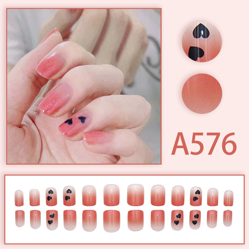 Winter fresh and simple pure lust style bride dance wear nails rainbow love rose fake nails wholesale