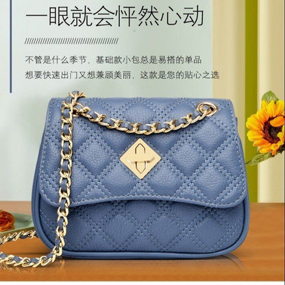 Niche women's bag genuine leather 2023 summer new ins messenger bag genuine leather all-match chain rhombus pattern shoulder bag