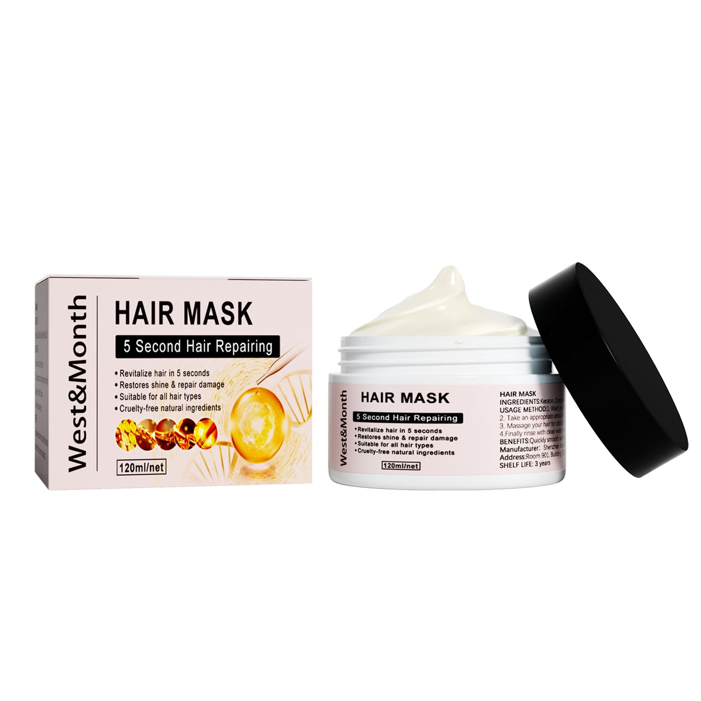 West&Month Keratin Repair Hair Mask Moisturizes, Repairs and Repairs Split Ends, Improves Dyed, Permed, Dry, Frizzy Hair Care