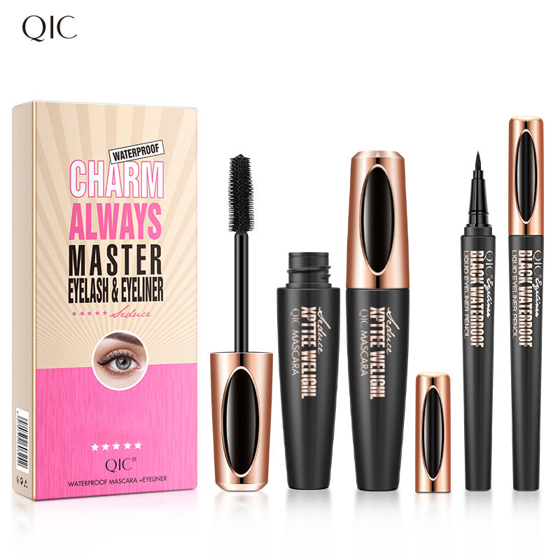 Cross-border Makeup QIC Membrane Volumizing Mascara Waterproof Thick Slender Curling Silicone Brush Head 4D Mascara